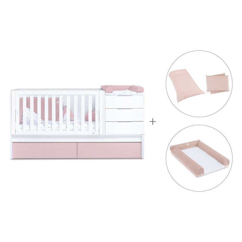 Cuna convertible 70x140 cm blanca/rosa claro · Sero More Flamingo K546-M7742