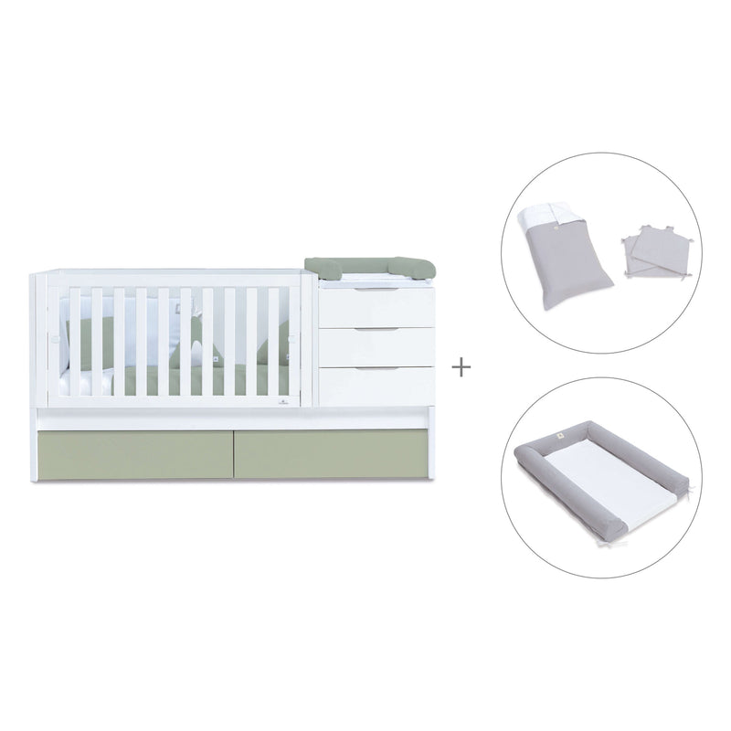 Cuna convertible 70x140 cm blanca/verde-oliva · Sero More K546-M7756