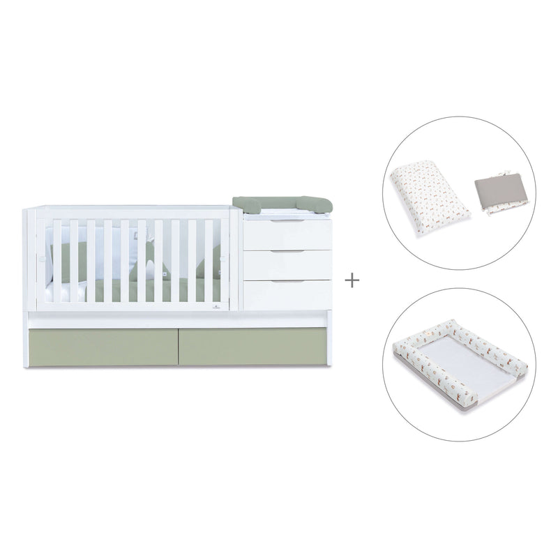 Cuna convertible 70x140 cm blanca/verde-oliva · Sero More K546-M7756