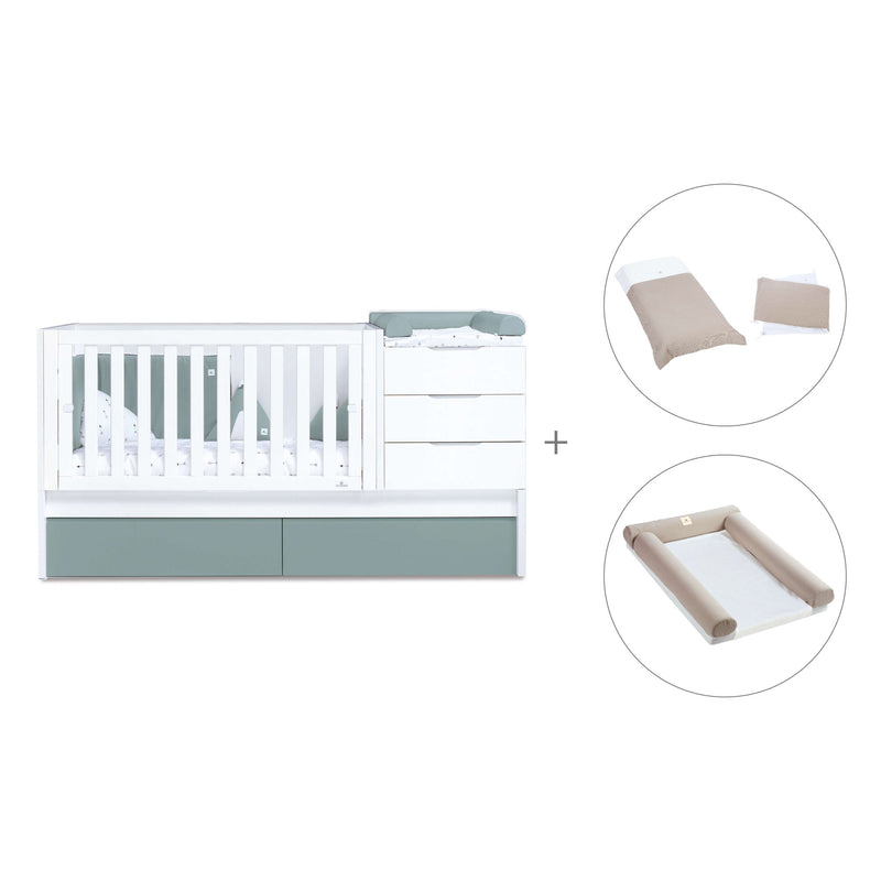 Cuna convertible 70x140 cm blanca/eucalipto · Sero More Eucalyptus K546-M7757