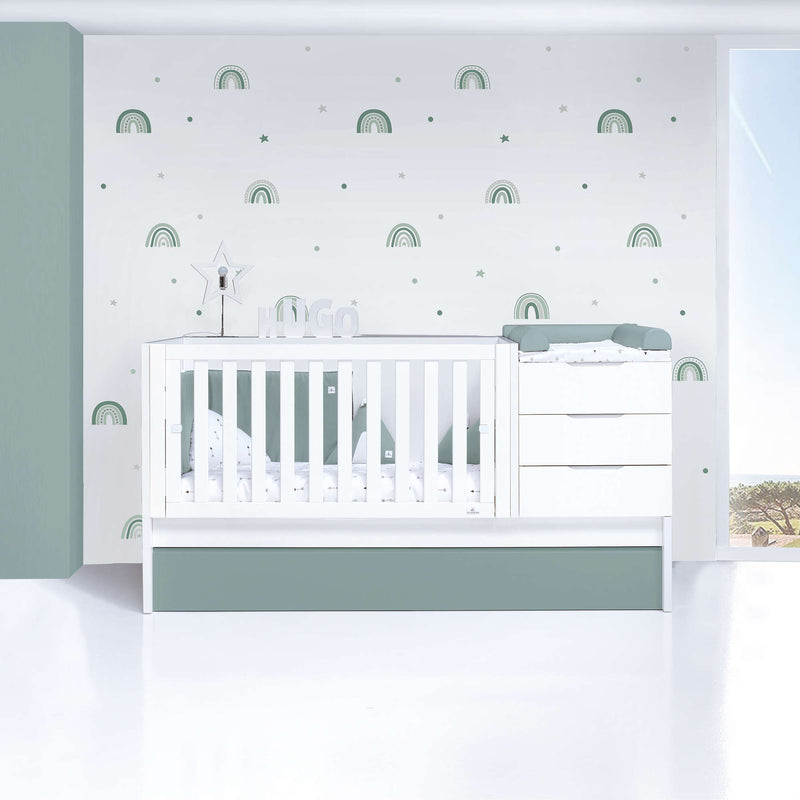 Cuna convertible 70x140 cm blanca/eucalipto · Sero More Eucalyptus K546-M7757