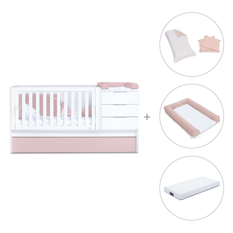 Cuna convertible 70x140 cm blanca/rosa claro · Sero More Flamingo K546-M7742