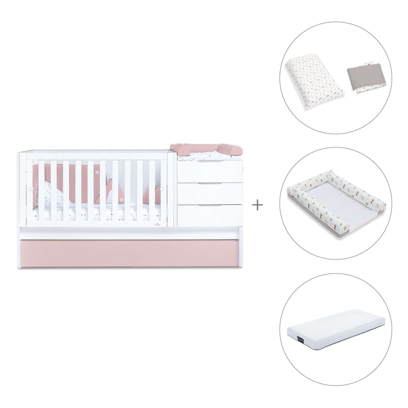 Cuna convertible 70x140 cm blanca/rosa claro · Sero More Flamingo K546-M7742
