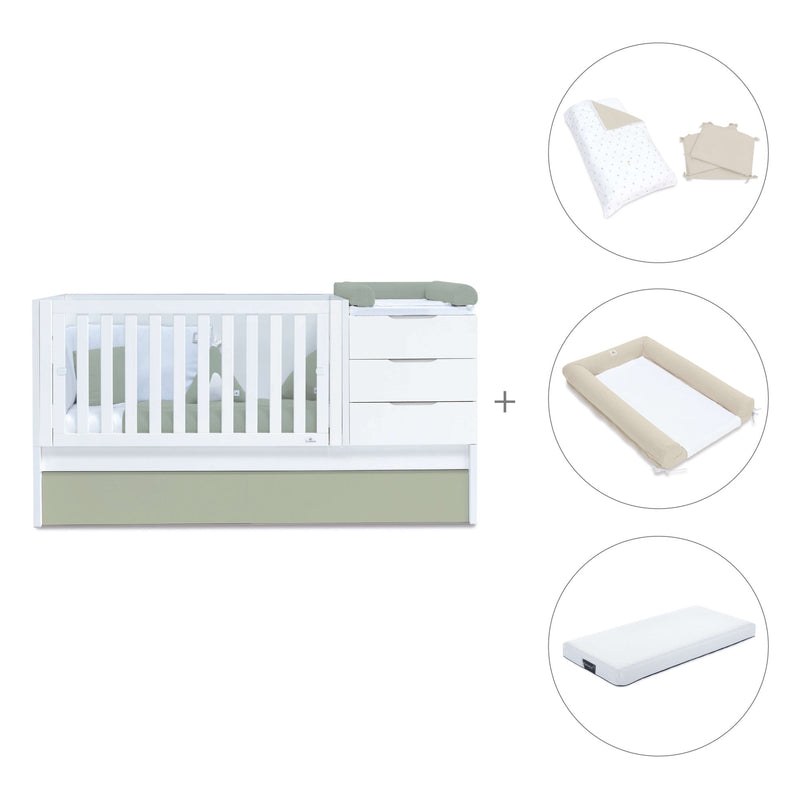 Cuna convertible 70x140 cm blanca/verde-oliva · Sero More K546-M7756
