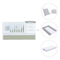 Cuna convertible 70x140 cm blanca/verde-oliva · Sero More K546-M7756