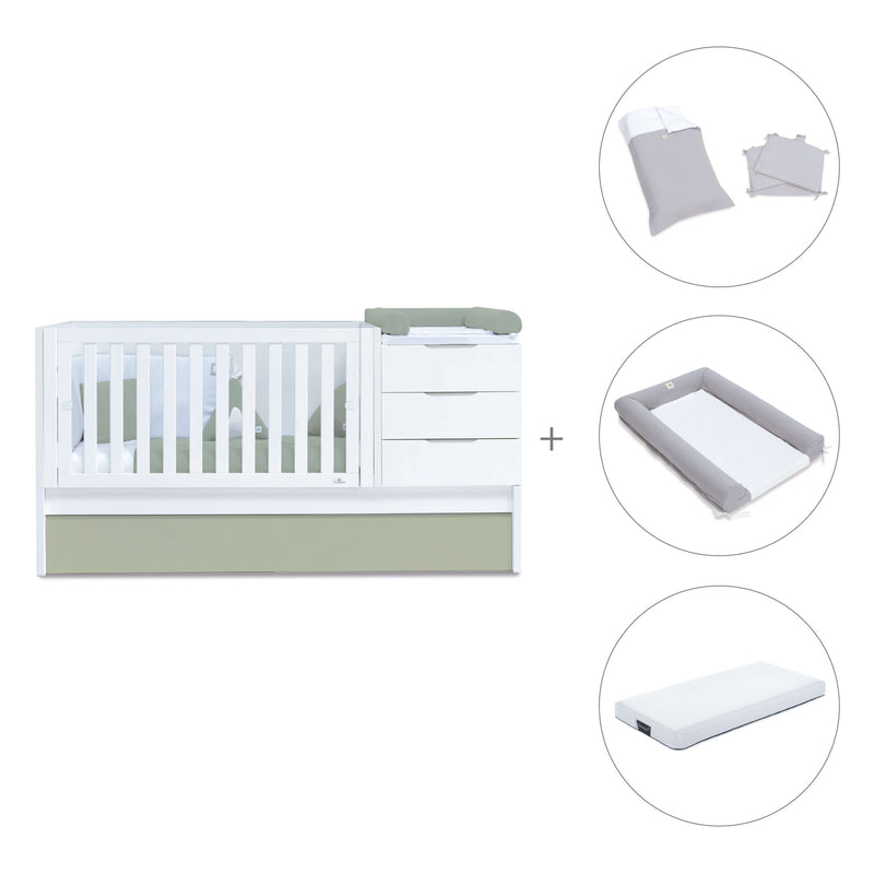 Cuna convertible 70x140 cm blanca/verde-oliva · Sero More K546-M7756
