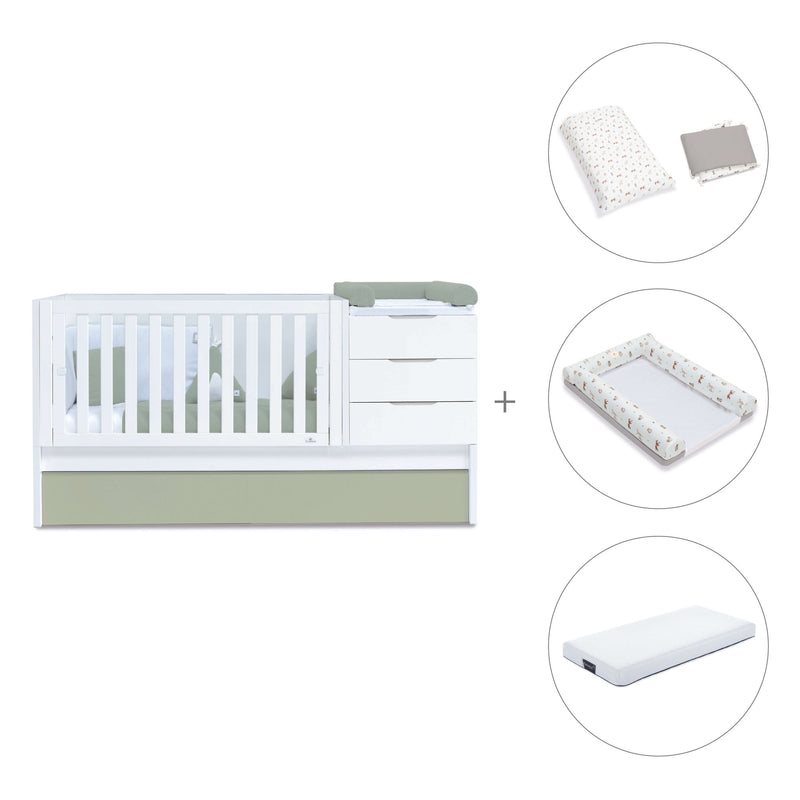 Cuna convertible 70x140 cm blanca/verde-oliva · Sero More K546-M7756