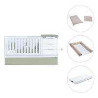Cuna convertible 70x140 cm blanca/verde-oliva · Sero More K546-M7756