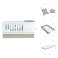 Cuna convertible 70x140 cm blanca/verde-oliva · Sero More K546-M7756