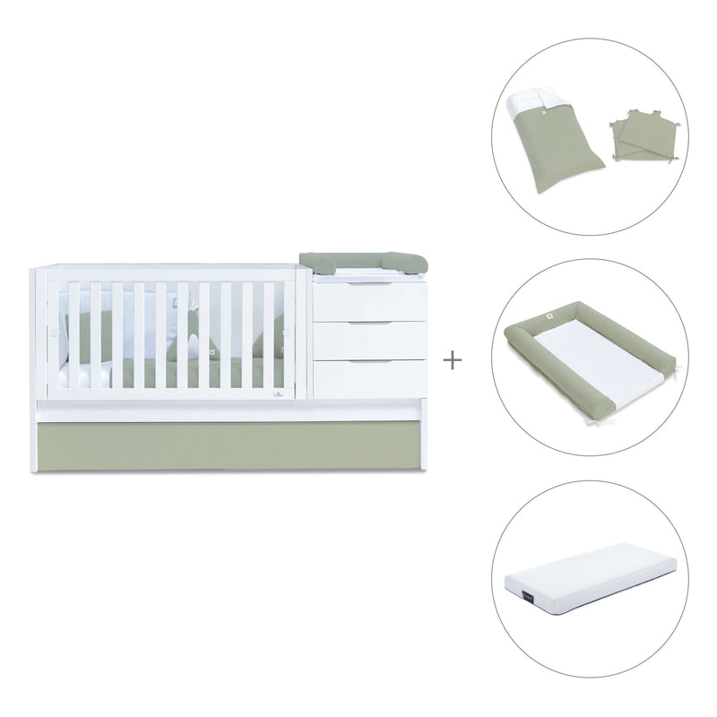 Cuna convertible 70x140 cm blanca/verde-oliva · Sero More K546-M7756
