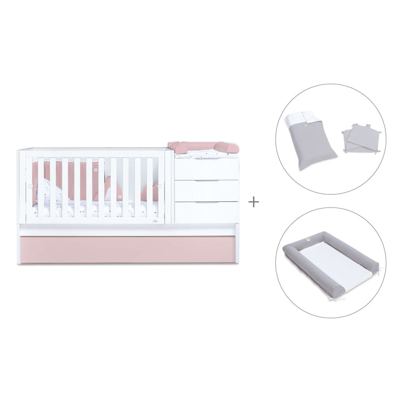 Cuna convertible 70x140 cm blanca/rosa claro · Sero More Flamingo K546-M7742