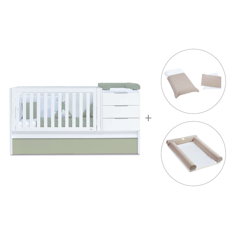 Cuna convertible 70x140 cm blanca/verde-oliva · Sero More K546-M7756