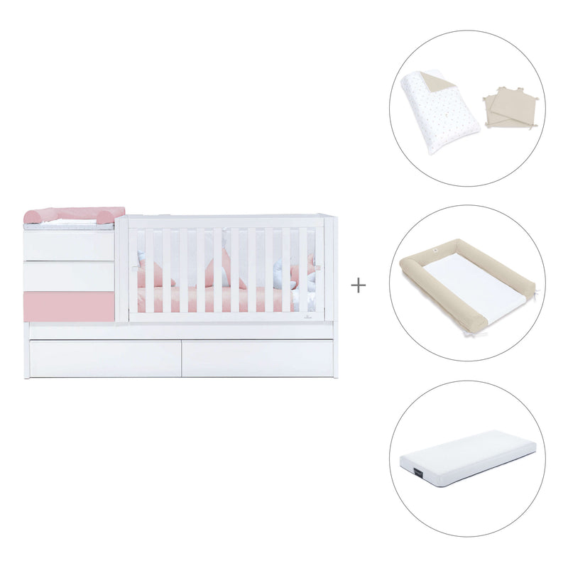 Cuna convertible 70x140 cm blanca/rosa claro · Sero Kubo Flamingo K551-M7742