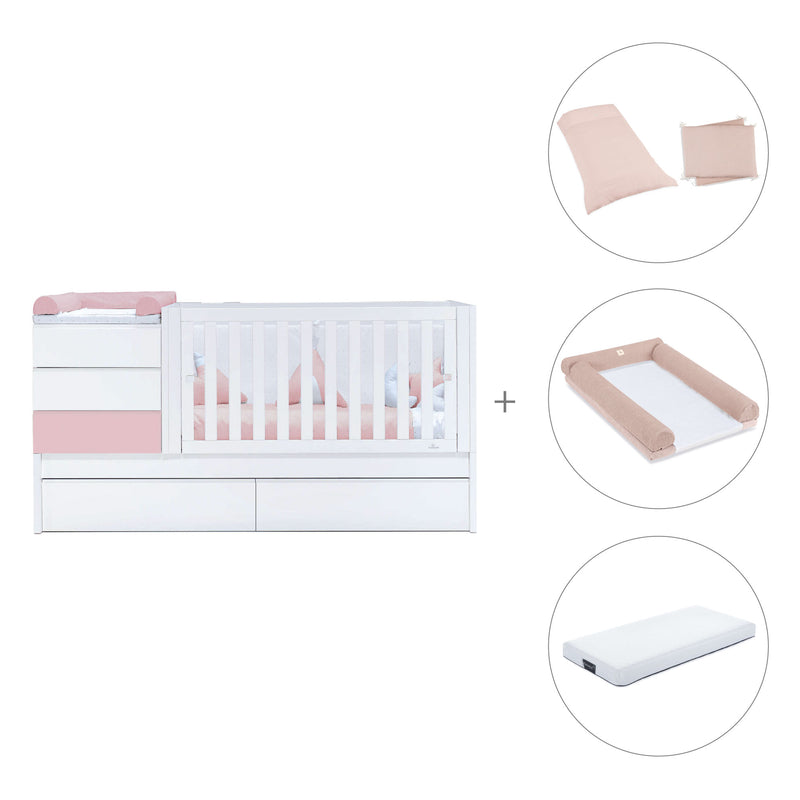 Cuna convertible 70x140 cm blanca/rosa claro · Sero Kubo Flamingo K551-M7742