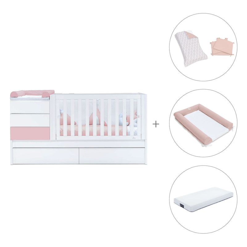 Cuna convertible 70x140 cm blanca/rosa claro · Sero Kubo Flamingo K551-M7742