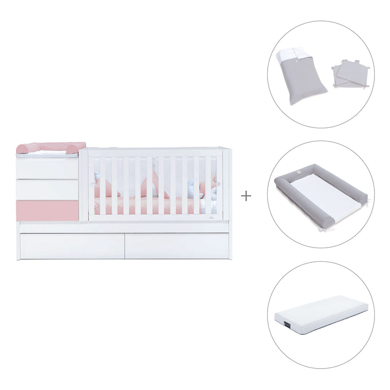 Cuna convertible 70x140 cm blanca/rosa claro · Sero Kubo Flamingo K551-M7742