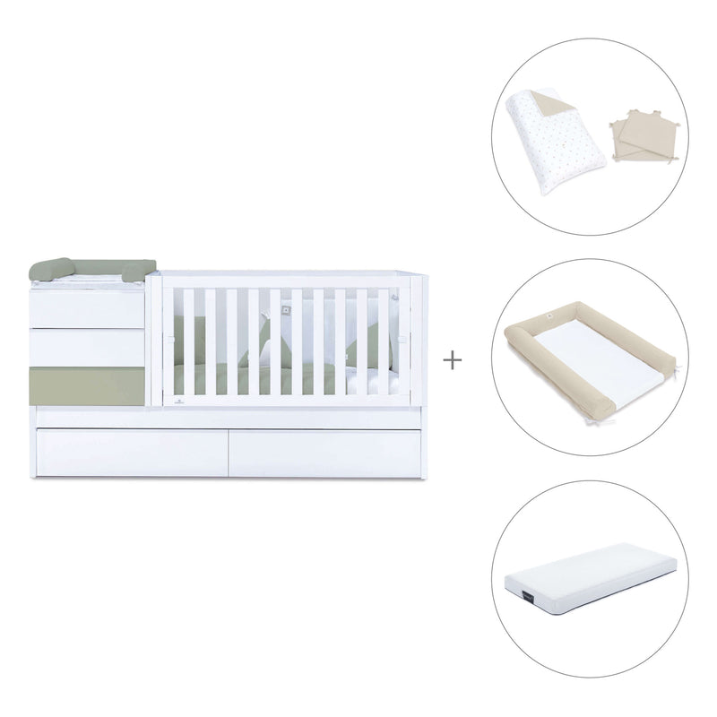 Cuna convertible 70x140 cm blanco/verde-oliva · Sero Kubo K551-M7756