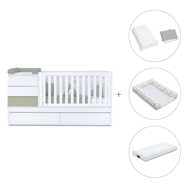 Cuna convertible 70x140 cm blanco/verde-oliva · Sero Kubo K551-M7756