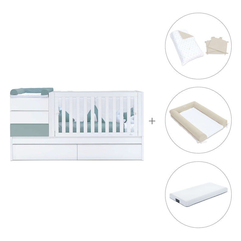 Cuna convertible 70x140 cm blanca/eucalipto · Sero Kubo Eucalyptus K551-M7757
