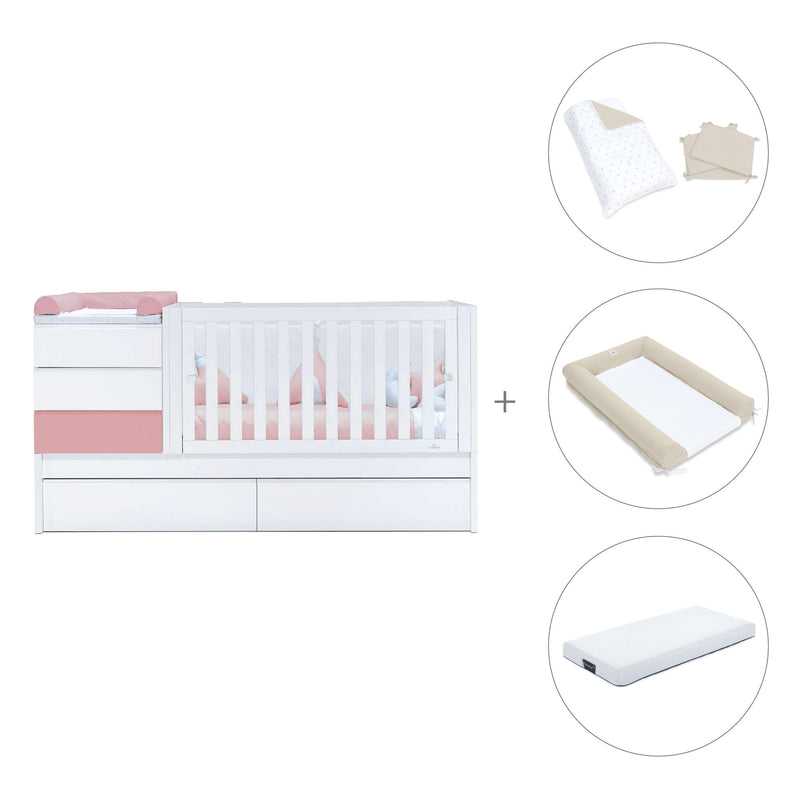 Cuna convertible 70x140 cm blanca/rosa · Sero Kubo Quarzo K551-M7759