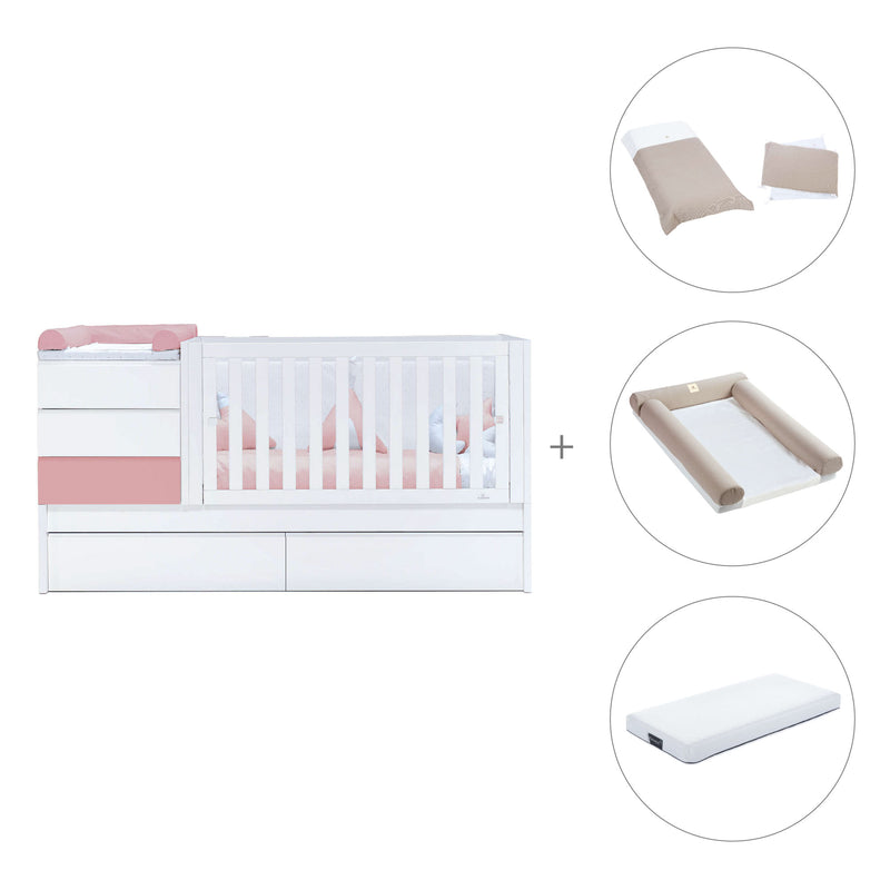 Cuna convertible 70x140 cm blanca/rosa · Sero Kubo Quarzo K551-M7759