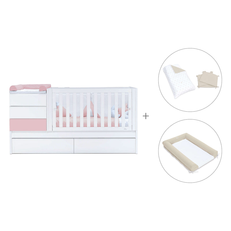 Cuna convertible 70x140 cm blanca/rosa claro · Sero Kubo Flamingo K551-M7742
