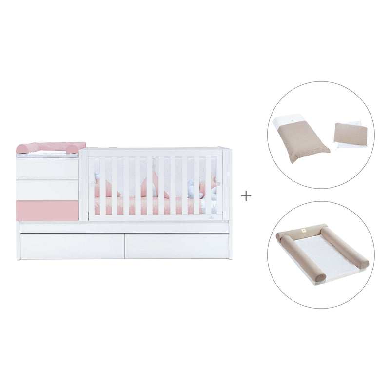 Cuna convertible 70x140 cm blanca/rosa claro · Sero Kubo Flamingo K551-M7742