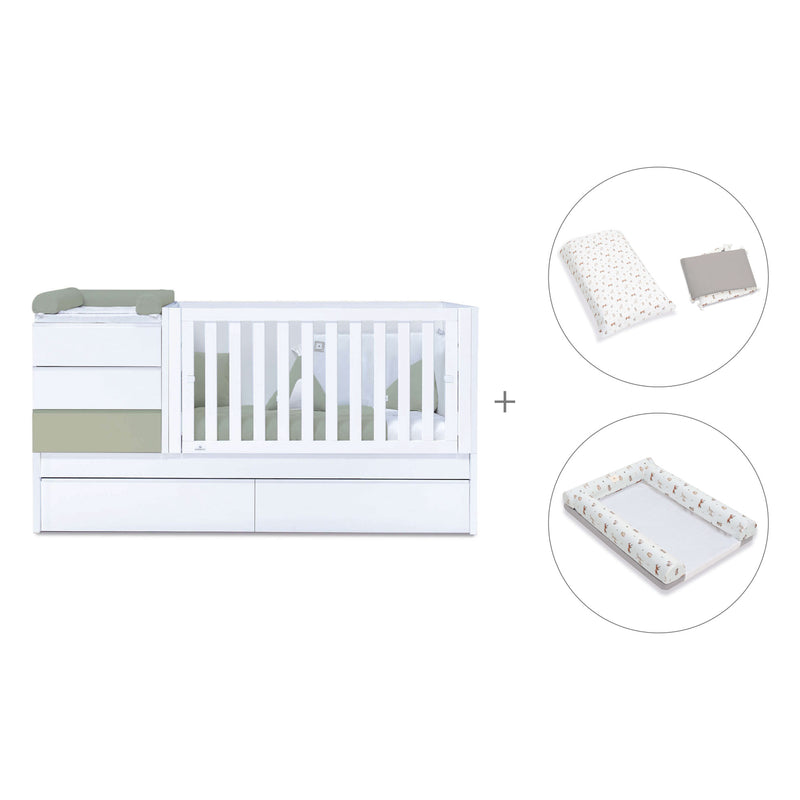 Cuna convertible 70x140 cm blanco/verde-oliva · Sero Kubo K551-M7756