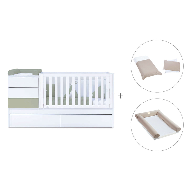Cuna convertible 70x140 cm blanco/verde-oliva · Sero Kubo K551-M7756