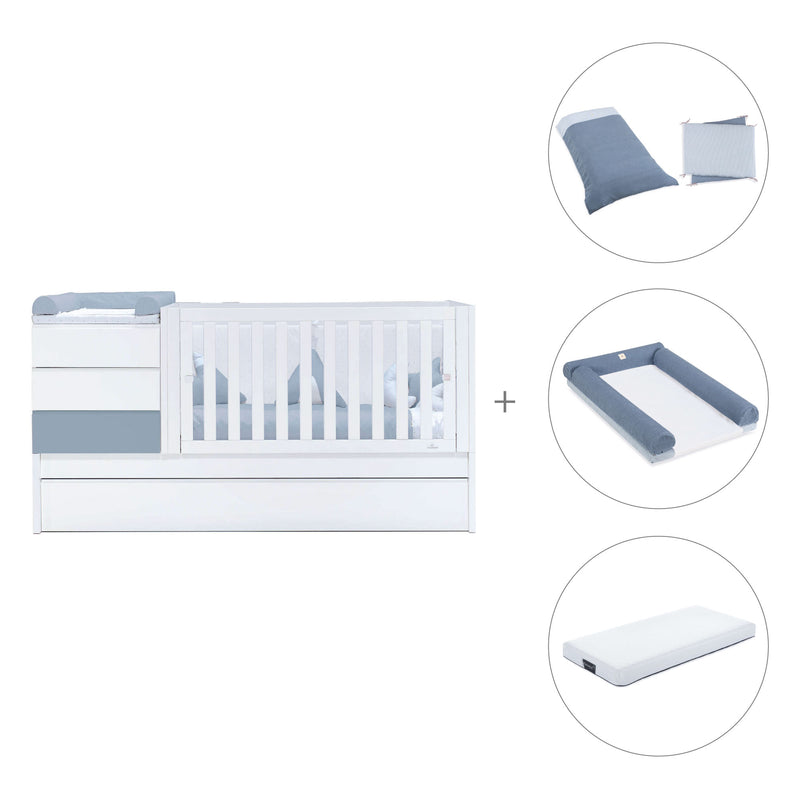 Cuna convertible 70x140 cm blanca/azul · Sero Kubo Blu Denim K551-M7741