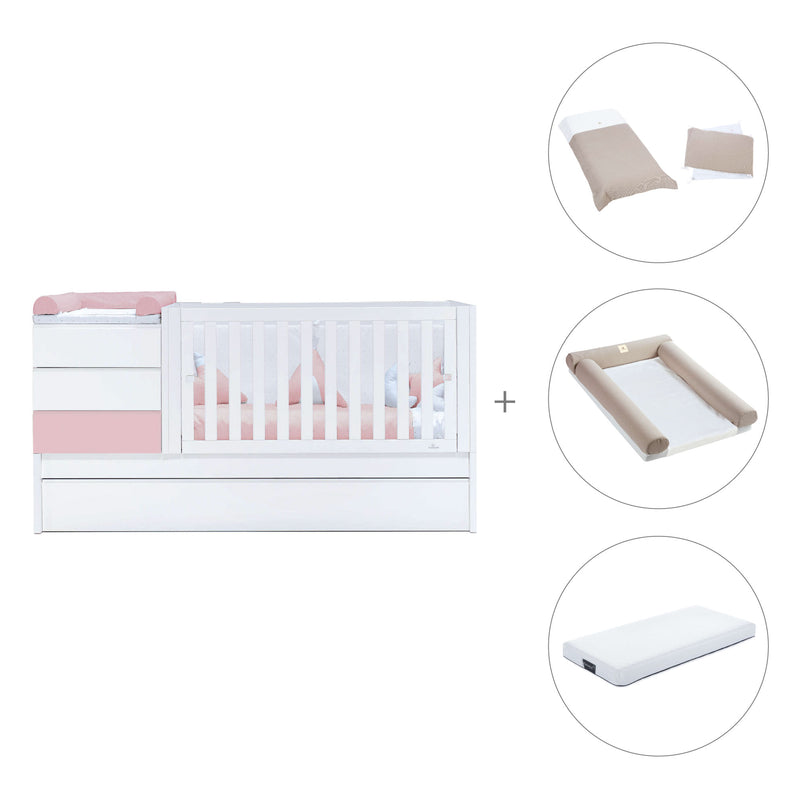 Cuna convertible 70x140 cm blanca/rosa claro · Sero Kubo Flamingo K551-M7742