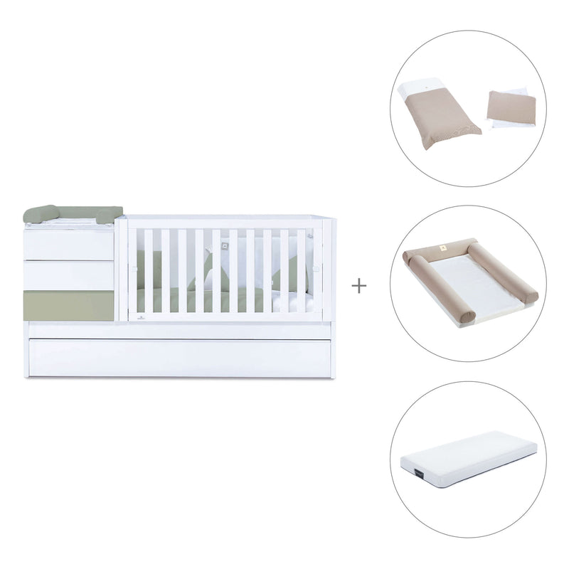 Cuna convertible 70x140 cm blanco/verde-oliva · Sero Kubo K551-M7756