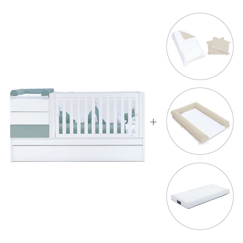Cuna convertible 70x140 cm blanca/eucalipto · Sero Kubo Eucalyptus K551-M7757