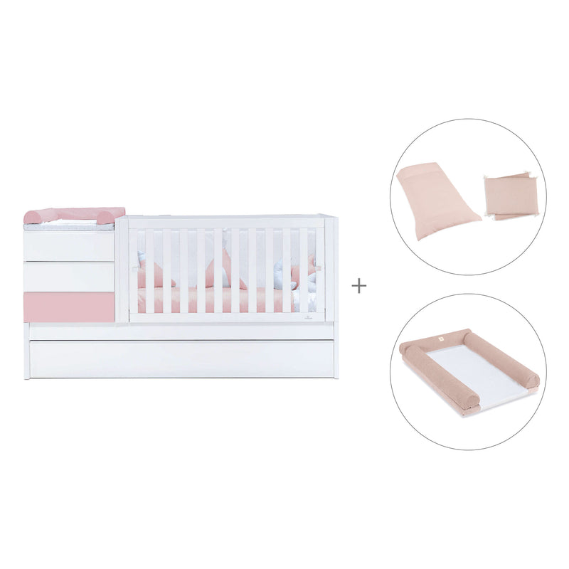 Cuna convertible 70x140 cm blanca/rosa claro · Sero Kubo Flamingo K551-M7742
