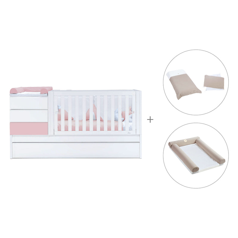 Cuna convertible 70x140 cm blanca/rosa claro · Sero Kubo Flamingo K551-M7742