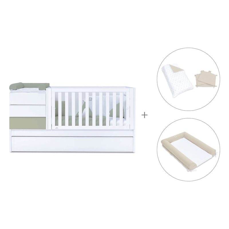 Cuna convertible 70x140 cm blanco/verde-oliva · Sero Kubo K551-M7756