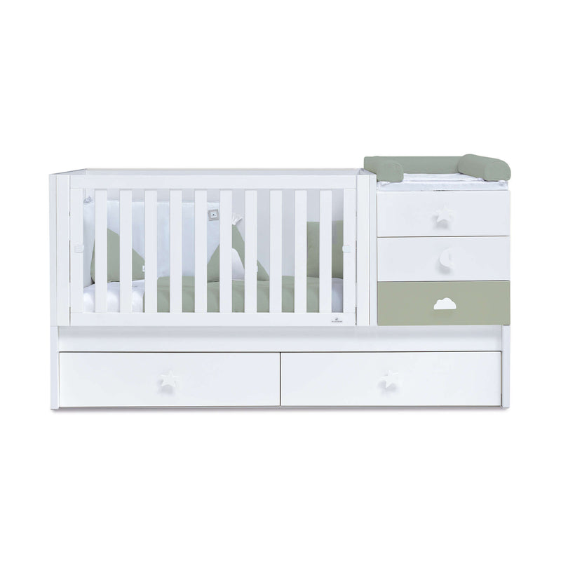 Cuna convertible 70x140 cm blanca/verde-oliva · Sero Bubble Erba K554-M7756