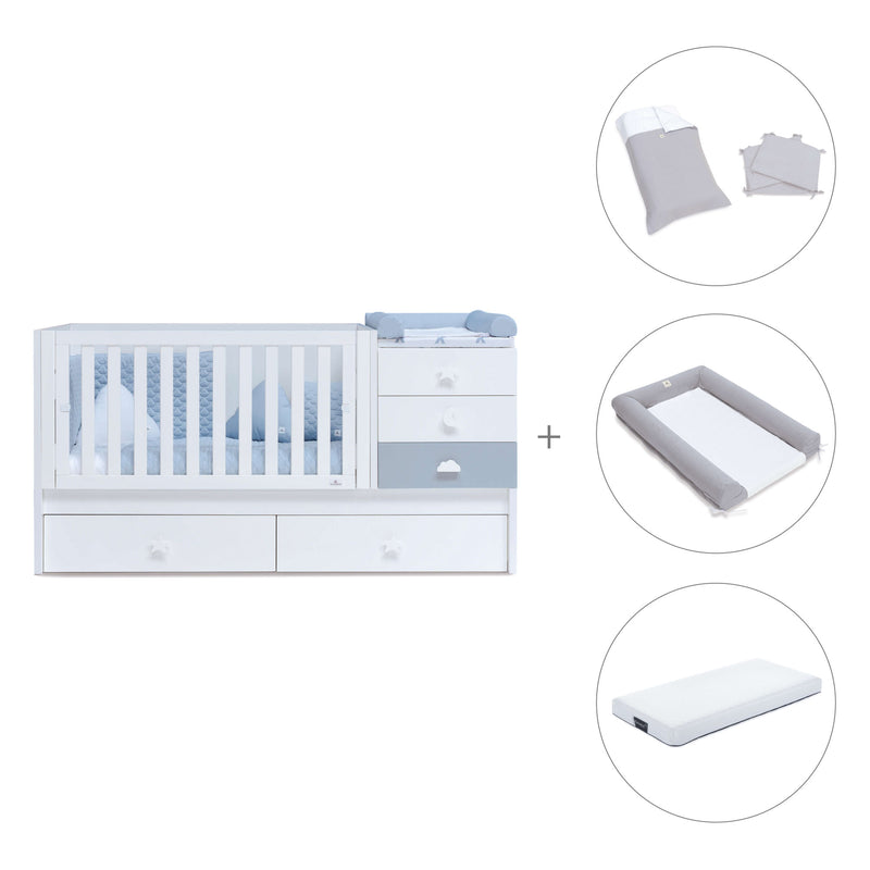 Cuna convertible 70x140 cm en blanco/azul · Sero Bubble K554-M7741