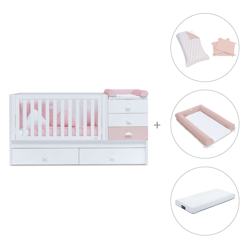Cuna convertible 70x140 cm en blanco/rosa · Sero Bubble K554-M7742