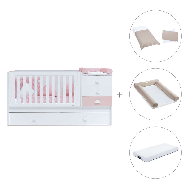Cuna convertible 70x140 cm en blanco/rosa · Sero Bubble K554-M7742