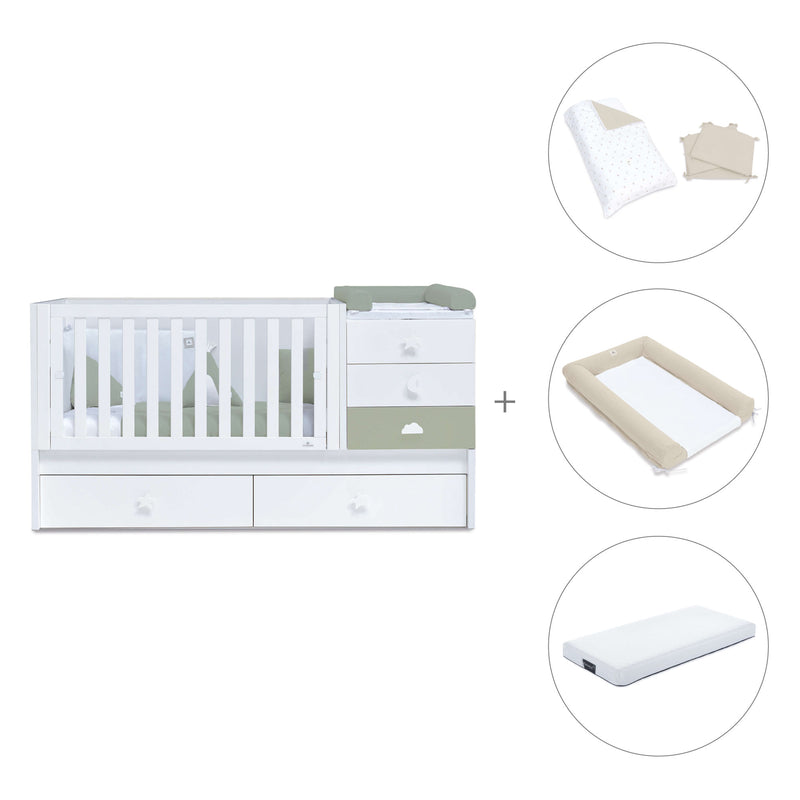 Cuna convertible 70x140 cm blanca/verde-oliva · Sero Bubble Erba K554-M7756
