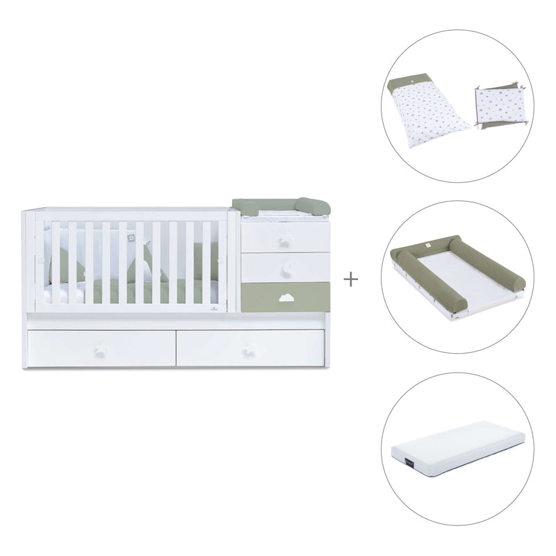 Cuna convertible 70x140 cm blanca/verde-oliva · Sero Bubble Erba K554-M7756