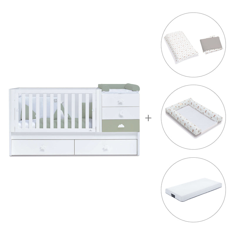 Cuna convertible 70x140 cm blanca/verde-oliva · Sero Bubble Erba K554-M7756