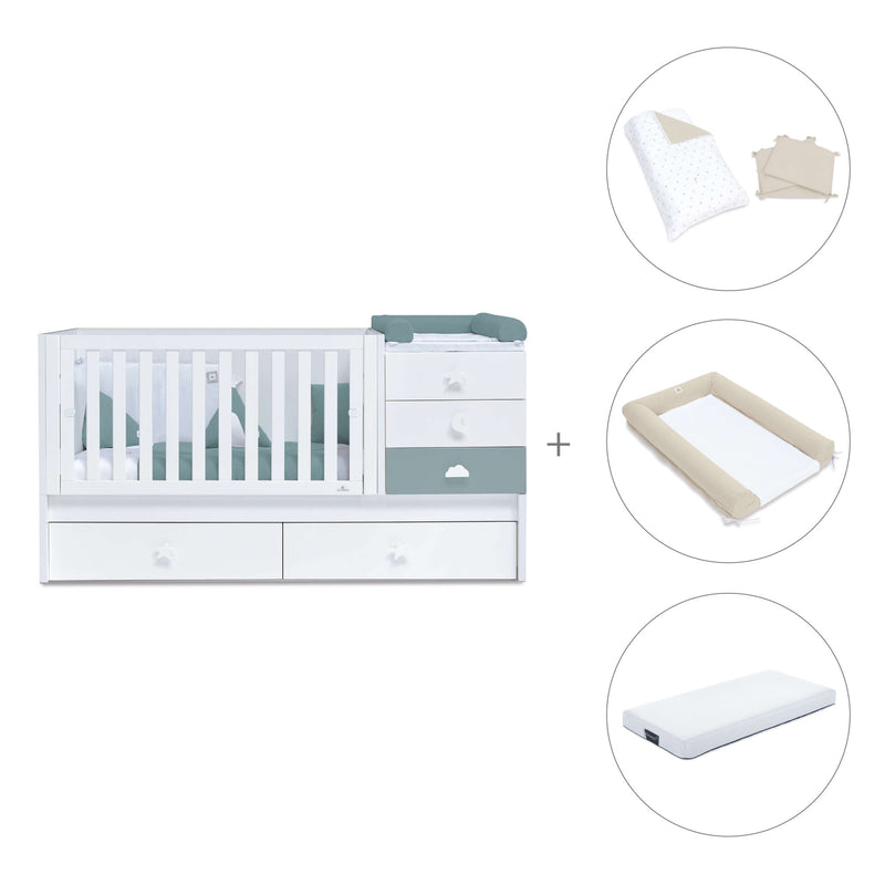 Cuna convertible 70x140 cm blanca/eucalipto · Sero Bubble Eucalyptus K554-M7757