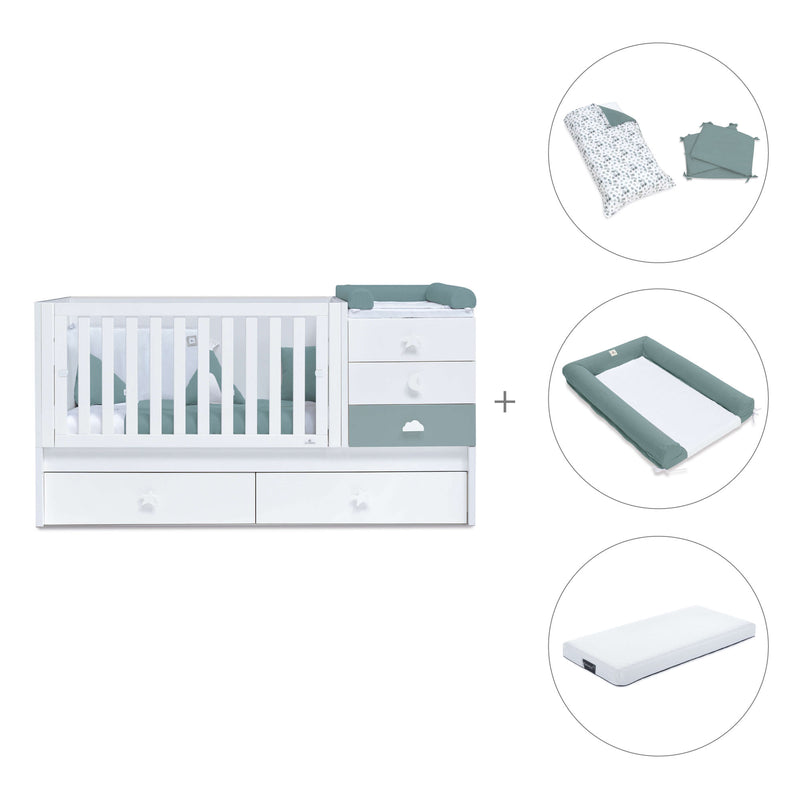 Cuna convertible 70x140 cm blanca/eucalipto · Sero Bubble Eucalyptus K554-M7757