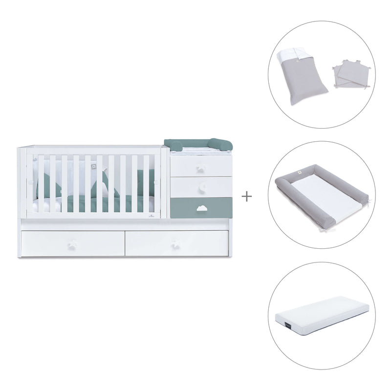 Cuna convertible 70x140 cm blanca/eucalipto · Sero Bubble Eucalyptus K554-M7757