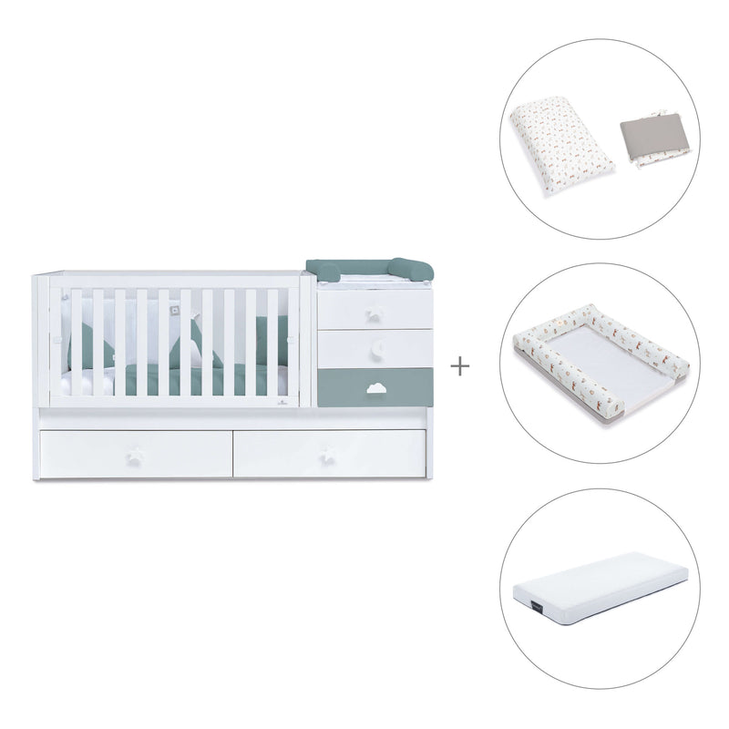 Cuna convertible 70x140 cm blanca/eucalipto · Sero Bubble Eucalyptus K554-M7757