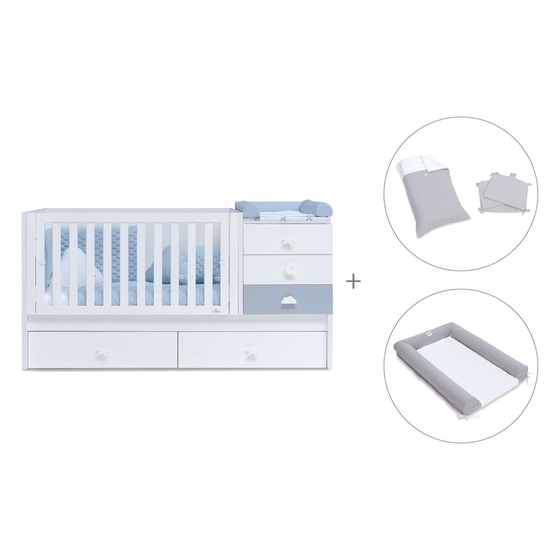 Cuna convertible 70x140 cm en blanco/azul · Sero Bubble K554-M7741
