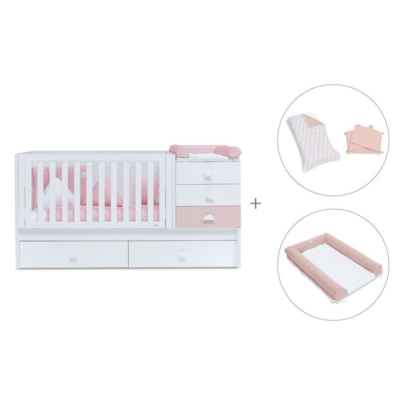 Cuna convertible 70x140 cm en blanco/rosa · Sero Bubble K554-M7742