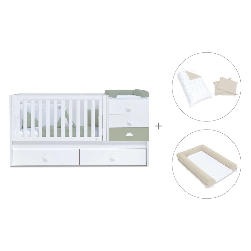 Cuna convertible 70x140 cm blanca/verde-oliva · Sero Bubble Erba K554-M7756